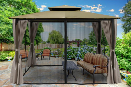 Paragon Outdoor Barcelona 10x12 Gazebo with Sand Top, Mosquito Netting, Privacy Curtains