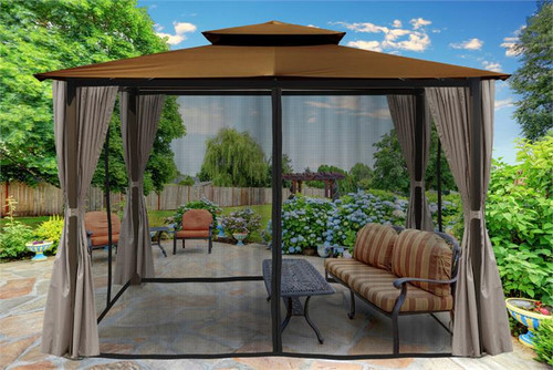 Paragon Outdoor Barcelona 10x12 Gazebo with Coca Top, Mosquito Netting, Privacy Curtains