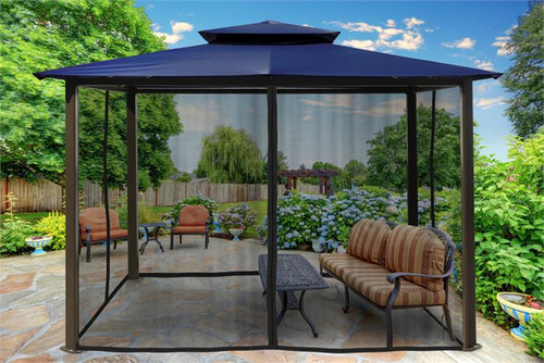 Paragon Outdoor Barcelona 10x12 Gazebo with Navy Top & Mosquito Netting