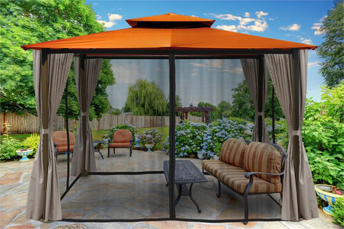 Paragon Outdoor Barcelona 10x12 Gazebo with Rust Top, Mosquito Netting, Privacy Curtains