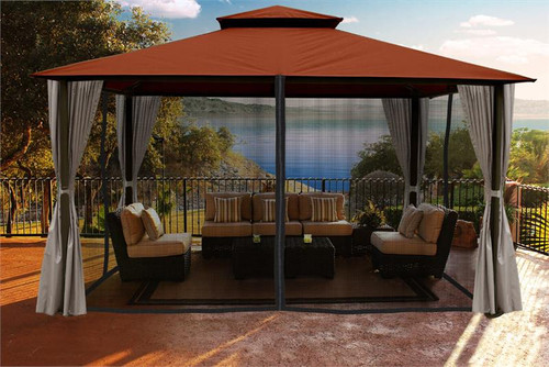 Paragon Outdoor Kingsbury 11x14 Gazebo with Rust Sunbrella Top, Mosquito Netting, Privacy Curtains