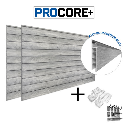Proslat PROCORE+ Slatwall Ultimate Bundle - Gray Wood
