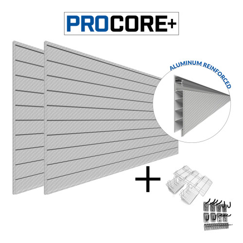 Proslat PROCORE+  Silver Gray Carbon Fiber PVC Slatwall Ultimate Bundle