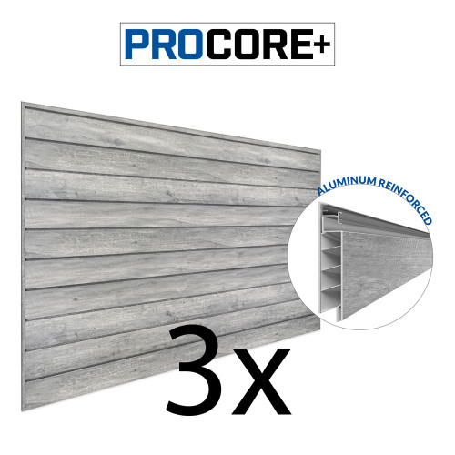 Proslat 8 ft. x 4 ft. PROCORE+ PVC Slatwall (3 Pack) 96 sq ft - Gray Wood