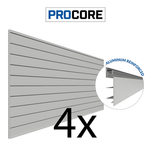 Proslat 8 ft. x 4 ft. PROCORE PVC Slatwall (4 Pack) 128 sq ft- Gray