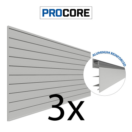 Proslat 8 ft. x 4 ft. PROCORE PVC Slatwall (3 Pack) 96 sq ft - Gray