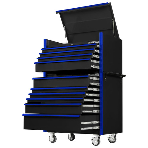 Extreme Tools 41" DX Series 4-Drawer Top Chest and 6-Drawer 25" Deep Roller Combo - Black w/Blue drawer pulls