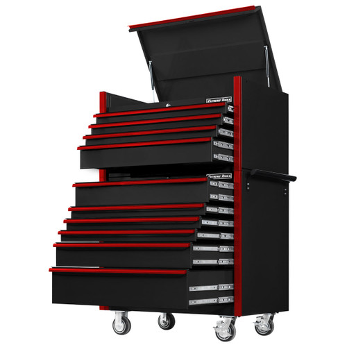 Extreme Tools 41" DX Series 4-Drawer Top Chest and 6-Drawer 25" Deep Roller Combo - Black w/Red drawer pulls