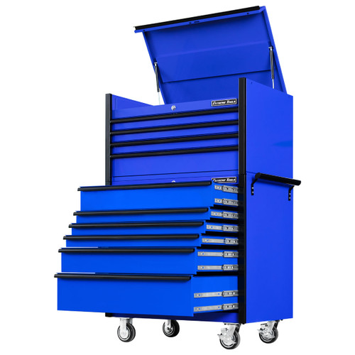 Extreme Tools 41" DX Series 4-Drawer Top Chest and 6-Drawer 25" Deep Roller Combo - Blue w/Black drawer pulls