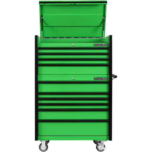 Extreme Tools 41" DX Series 4-Drawer Top Chest and 6-Drawer 25" Deep Roller Combo - Green w/Black drawer pulls