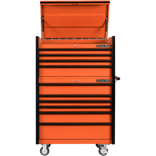 Extreme Tools 41" DX Series 4-Drawer Top Chest and 6-Drawer 25" Deep Roller Combo - Orange w/Black drawer pulls