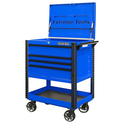 Extreme Tools EX Series 33" 4-Drawer Deluxe Series Tool Cart - Blue w/Black Drawer Pulls