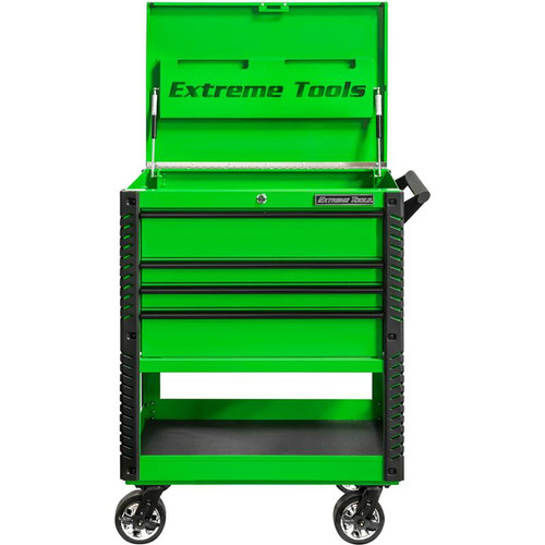 Extreme Tools EX Series 33" 4-Drawer Deluxe Series Tool Cart - Green w/Black Drawer Pulls