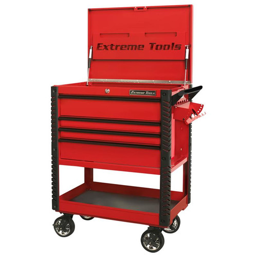 Extreme Tools EX Series 33" 4-Drawer Deluxe Series Tool Cart - Red w/Black Drawer Pulls