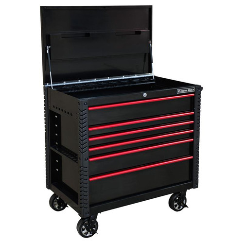 Extreme Tools EX Series 41" 6 Drawer Tool Cart with Bumpers - Black w/Red Drawer Pulls
