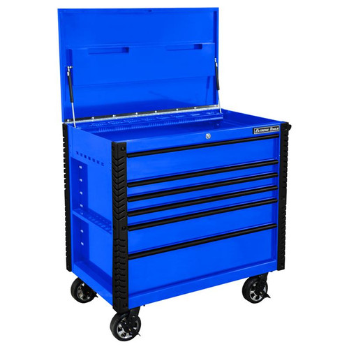 Extreme Tools EX Series 41" 6 Drawer Tool Cart with Bumpers - Blue w/Black Drawer Pulls