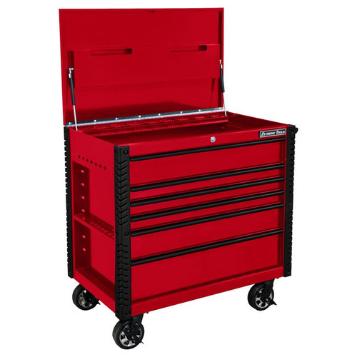 Extreme Tools EX Series 41" 6 Drawer Tool Cart with Bumpers - Red w/Black Drawer Pulls