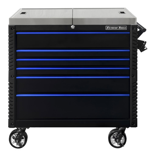 Extreme Tools EX Series 41" 6-Drawer Deluxe Slider Top Tool Cart - Black w/Blue Drawer Pulls
