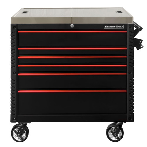 Extreme Tools EX Series 41" 6-Drawer Deluxe Slider Top Tool Cart - Black w/Red Drawer Pulls