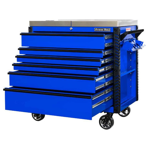 Extreme Tools EX Series 41" 6-Drawer Deluxe Slider Top Tool Cart - Blue w/Black Drawer Pulls
