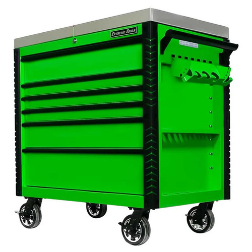 Extreme Tools EX Series 41" 6-Drawer Deluxe Slider Top Tool Cart - Green w/Black Drawer Pulls