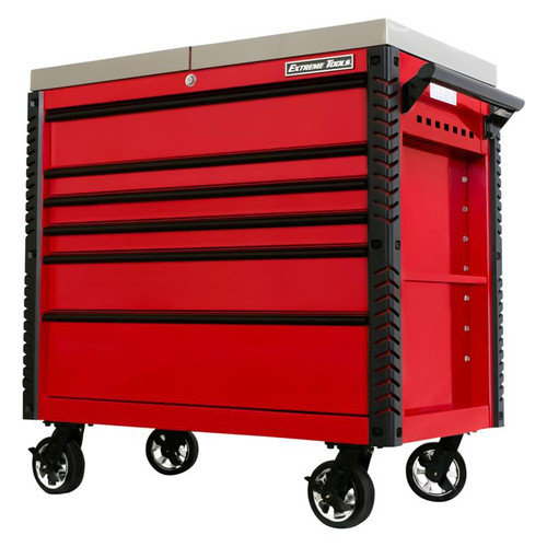 Extreme Tools EX Series 41" 6-Drawer Deluxe Slider Top Tool Cart - Red w/Black Drawer Pulls