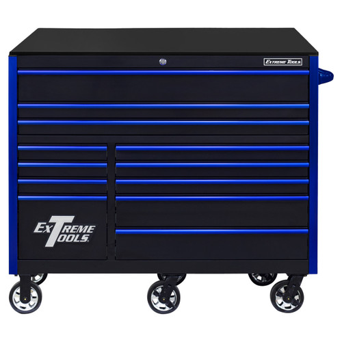 Extreme Tools RX Series 55" 12-Drawer Roller  - Black w/Blue Drawer Pulls
