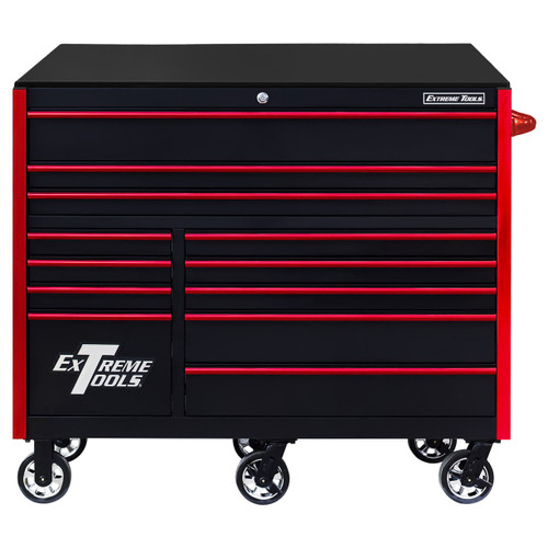 Extreme Tools RX Series 55" 12-Drawer Roller  - Black w/Red Drawer Pulls