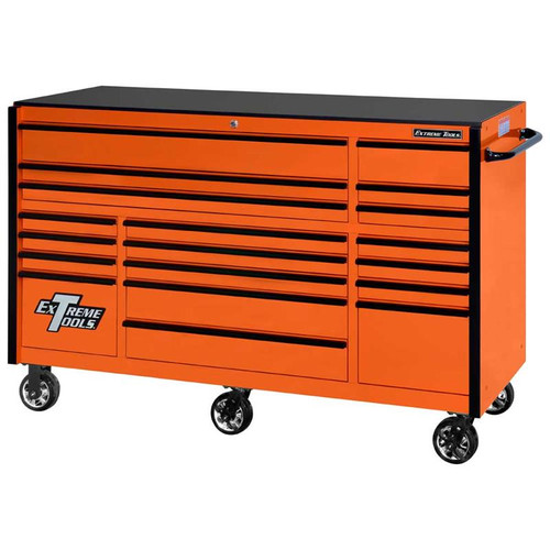 Extreme Tools 72" RX Series 19-Drawer 25" Deep Roller Cabinet, 150 lb Slides - Orange w/Black Handles
