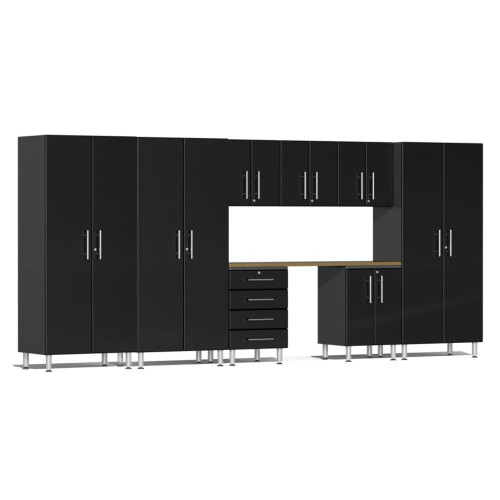 Ulti-MATE Garage 2.0 Series Black Metallic 9-Piece Cabinet Set with Bamboo Worktop