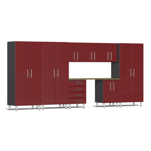 Ulti-MATE Garage 2.0 Series Red Metallic 9-Piece Cabinet Set with Bamboo Worktop