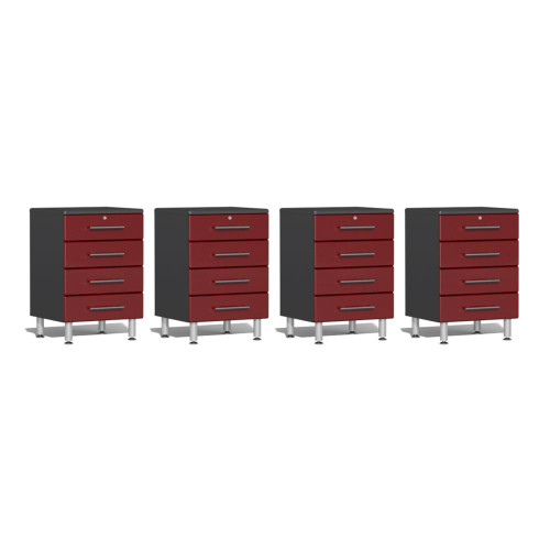 Ulti-MATE Garage 2.0 Series Red Metallic 4-Piece 4-Drawer Base Cabinet Set